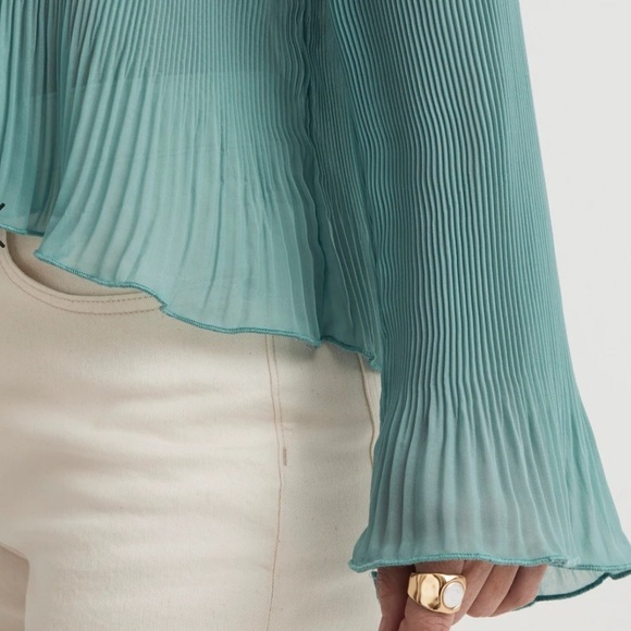 NWT Madewell Pleated Flare-Sleeve Top in Summer Breeze Blue Green Small - Picture 3 of 4